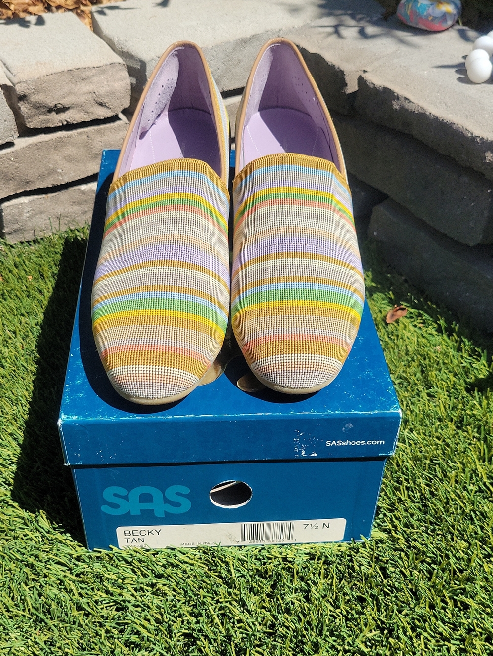 SAS "Becky" Stripe Espadrille Slip-On Wedge Loafer Yellow, Lavender Green 7.5N